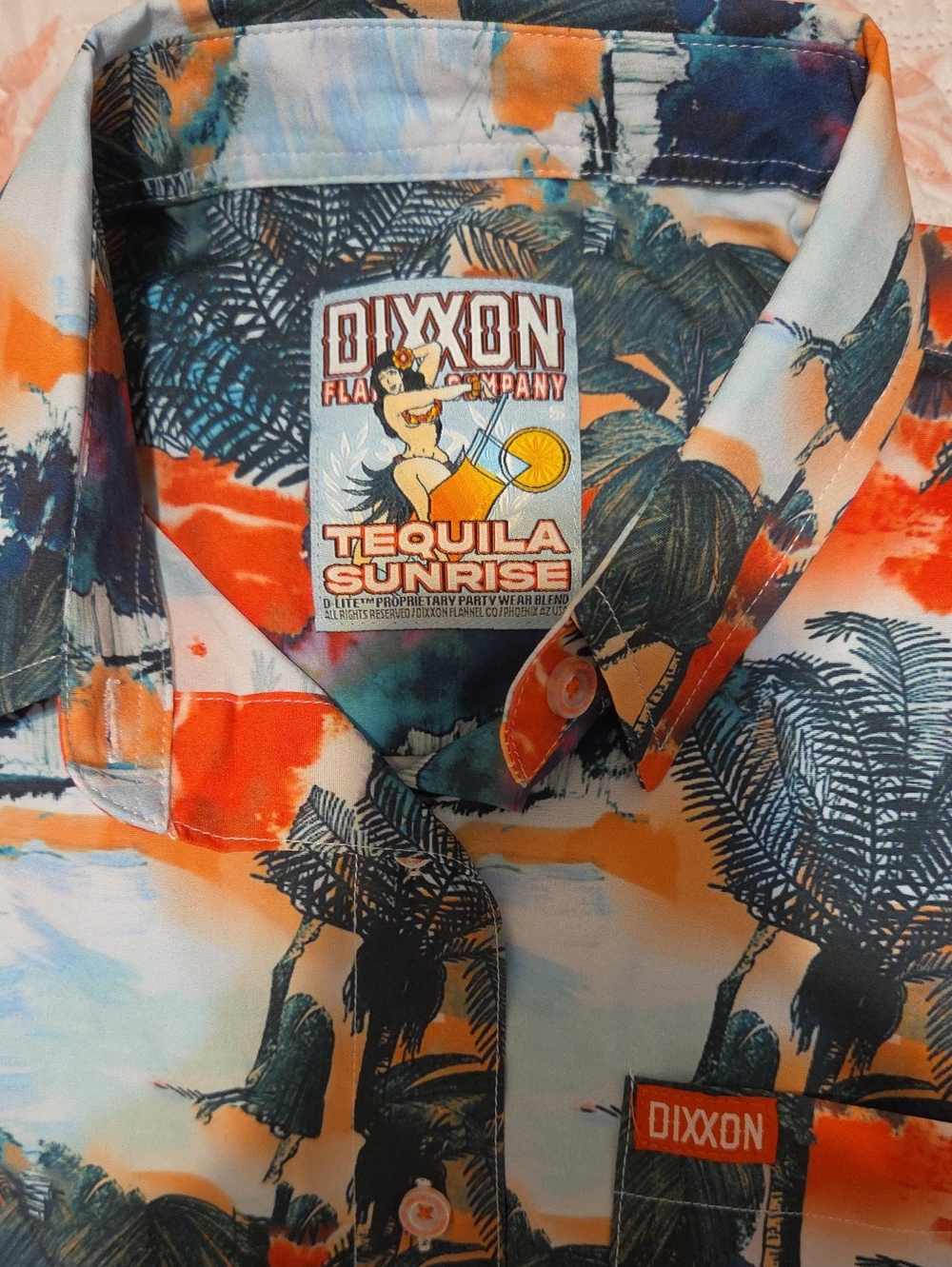 DIXXON Tequila Sunrise Womens Short-Sleeve Button-Down in Orange and Blue